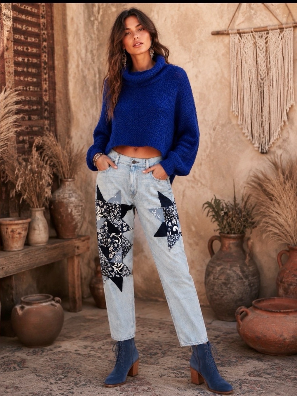 NWT POLO RALPH LAUREN LTD ED Avery Boho Patchwork Boyfriend Jeans 27 MSRP $300